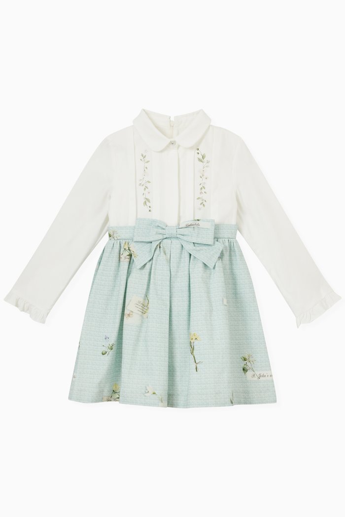 

Floral Bow Dress in Cotton, Blue