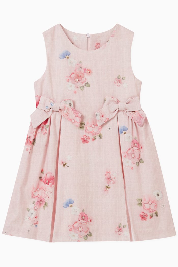 

Floral Bow Dress in Cotton, Pink