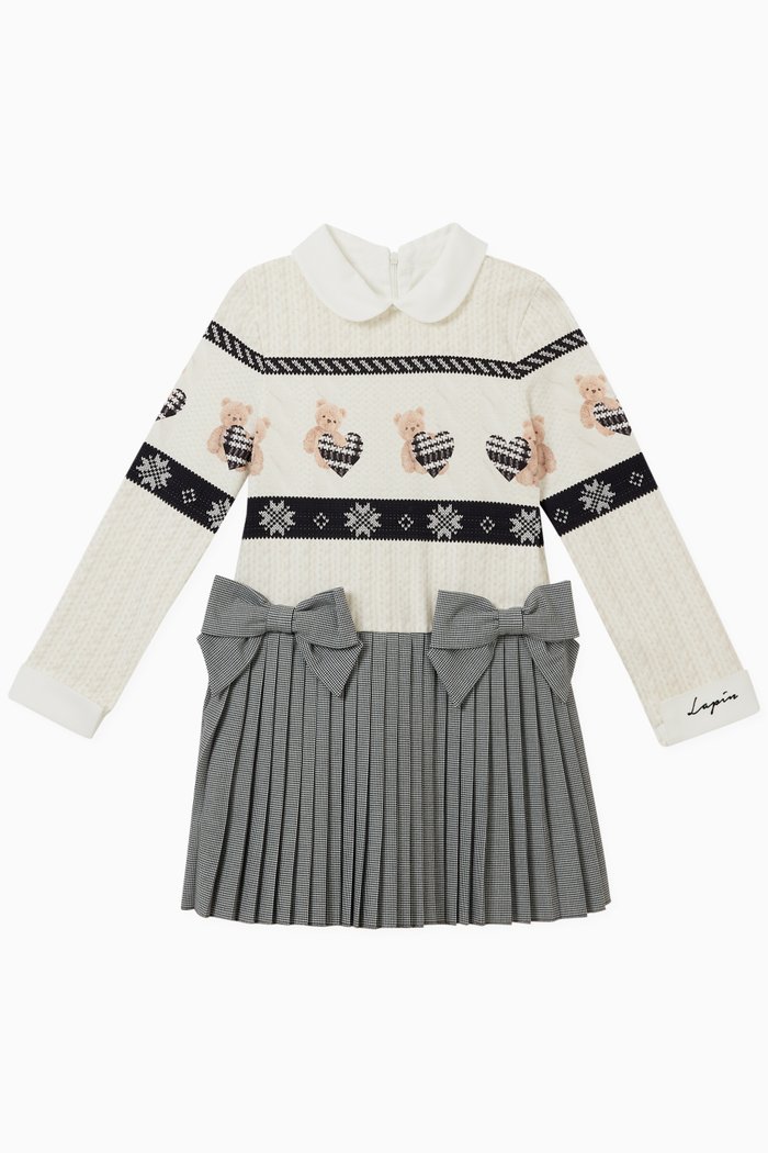 

Teddy Bear Bow Dress in Cotton, Neutral