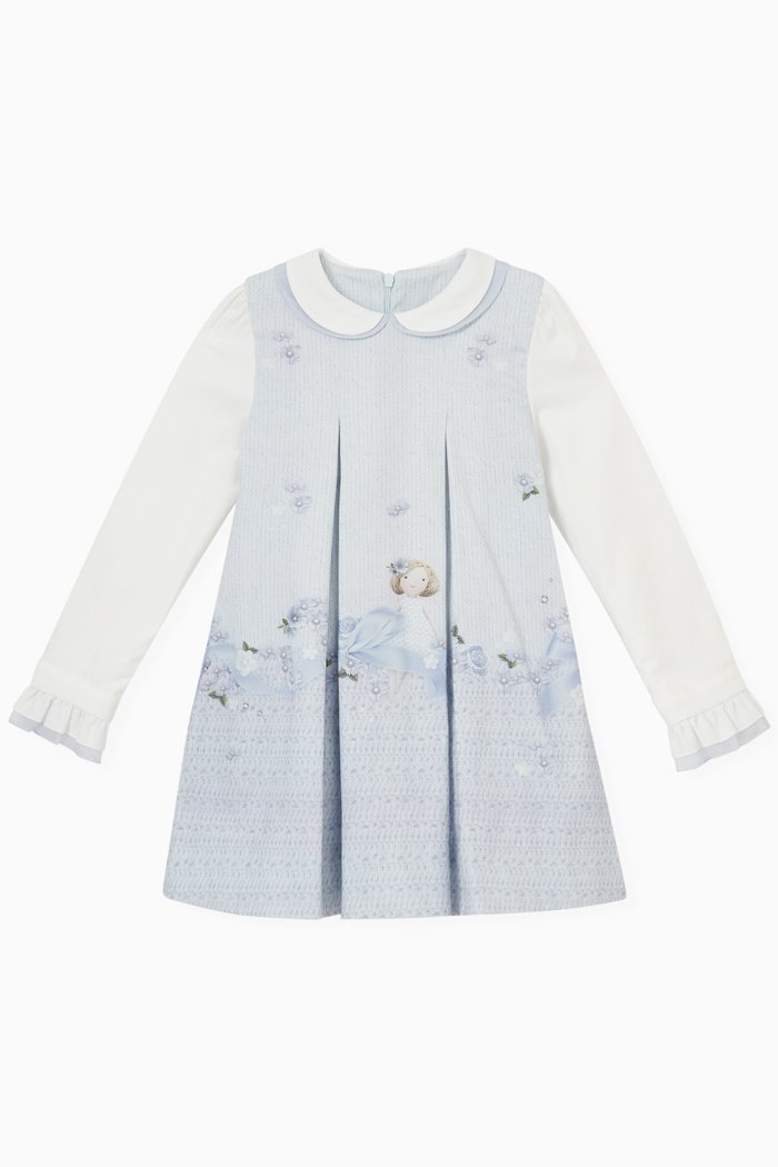 

Pleated Dress in Cotton, Blue