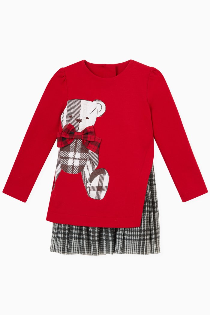 

Bear Long-sleeve Dress in Cotton, Red