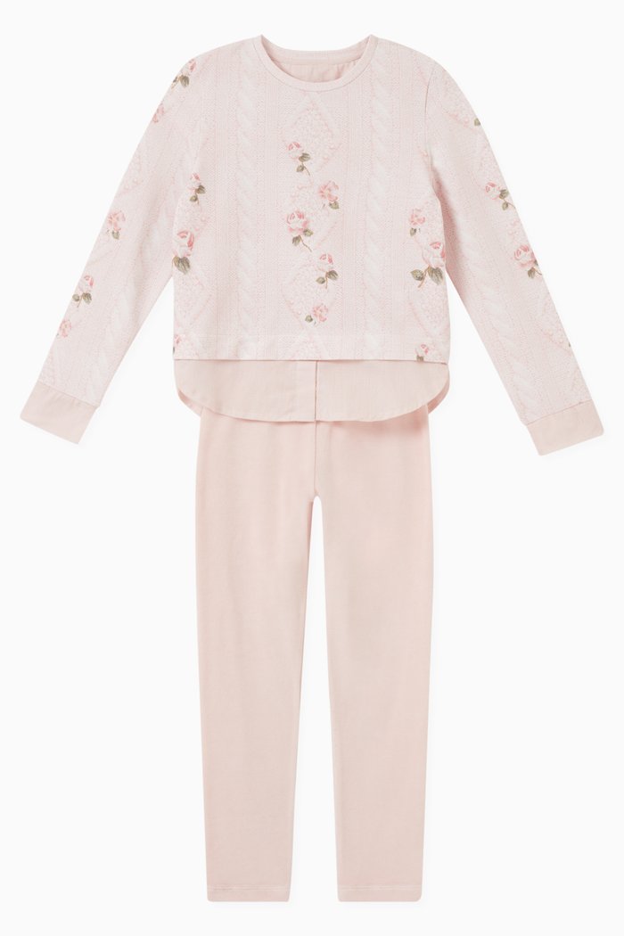 

Floral Print Top and Leggings, Set of Two, Pink