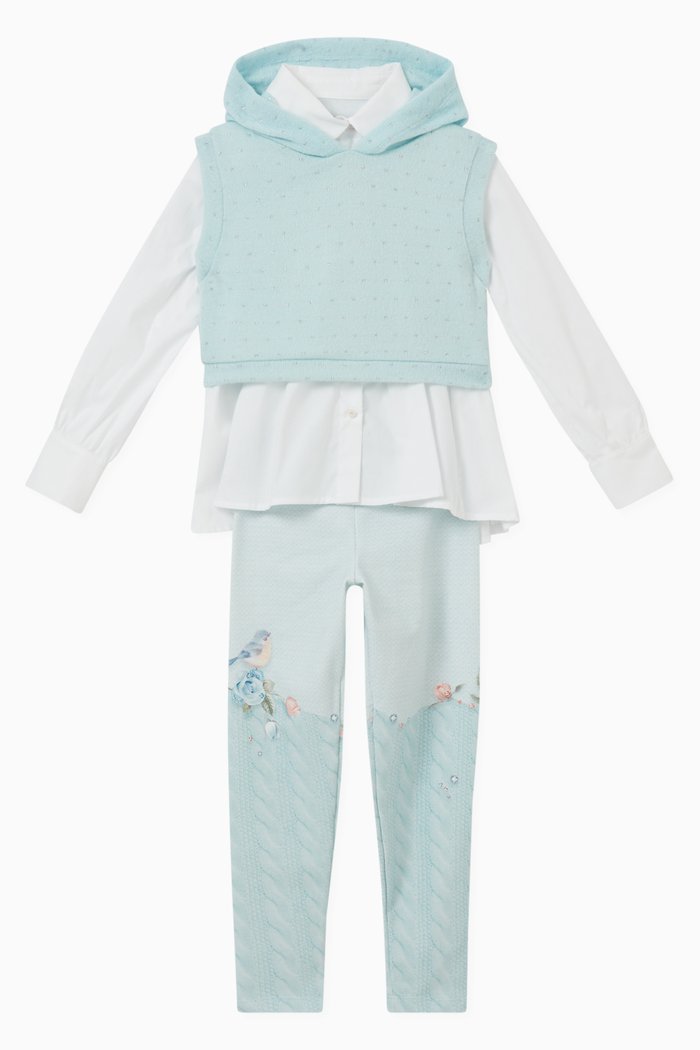 

Floral Shirt & Leggings Set in Cotton, Blue