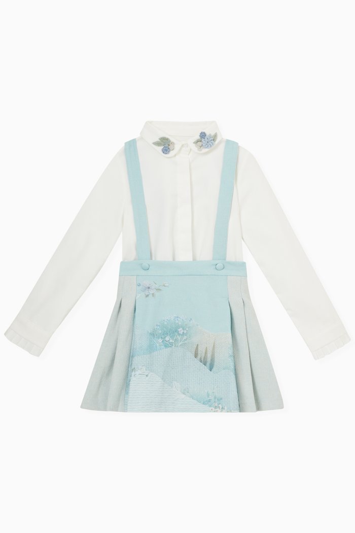 

Floral Blouse & Suspenders Set in Cotton, Blue