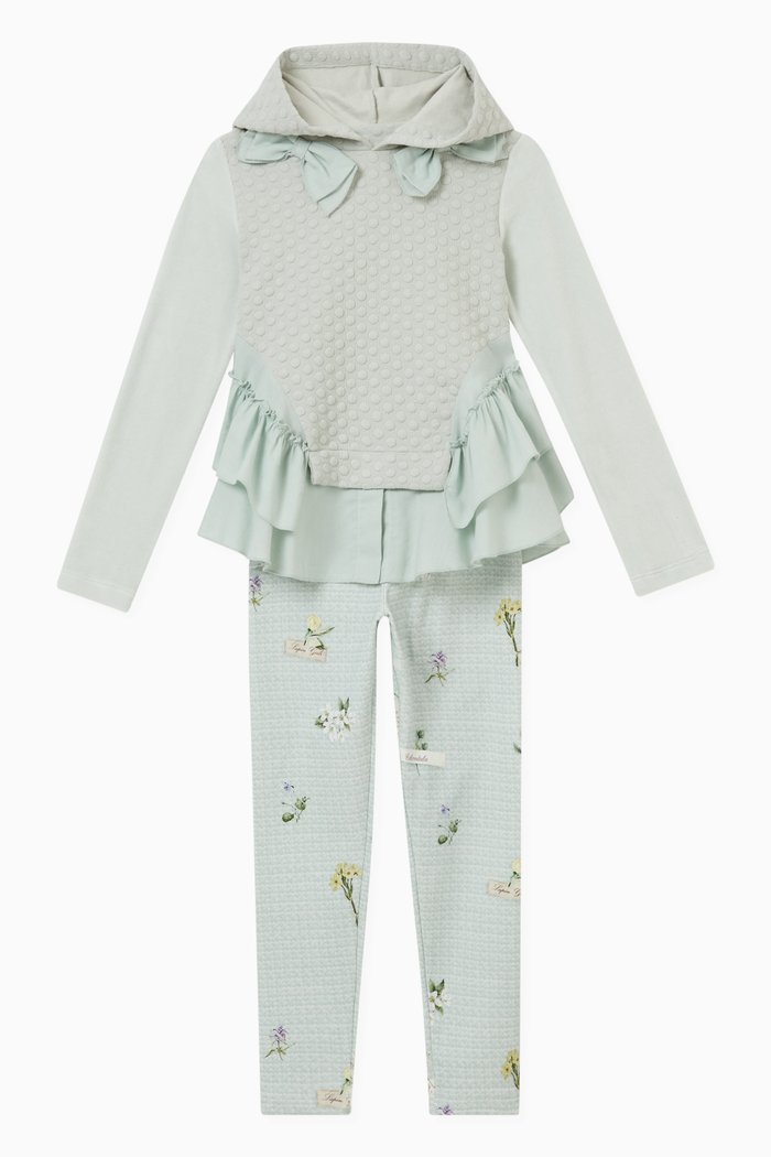 Ruffle Detail Hoodie and Leggings, Set of Two, Blue