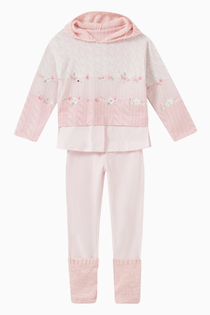 

Floral Hooded Sweatshirt & Leggings Set in Cotton, Pink