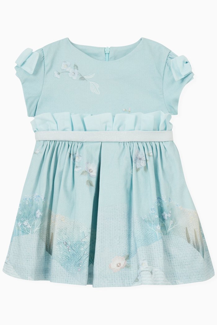 

Floral Ruffled Dress in Cotton, Blue