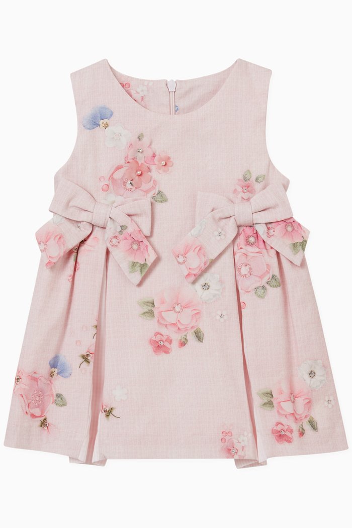 

Floral Bow Dress in Cotton, Pink