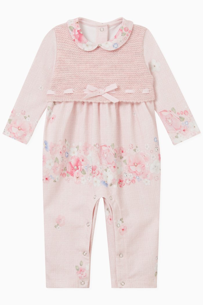 

Floral Print Pyjama in Cotton, Pink