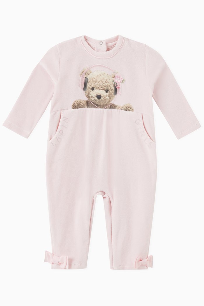 

Logo Teddy Bear Romper in Cotton, Pink