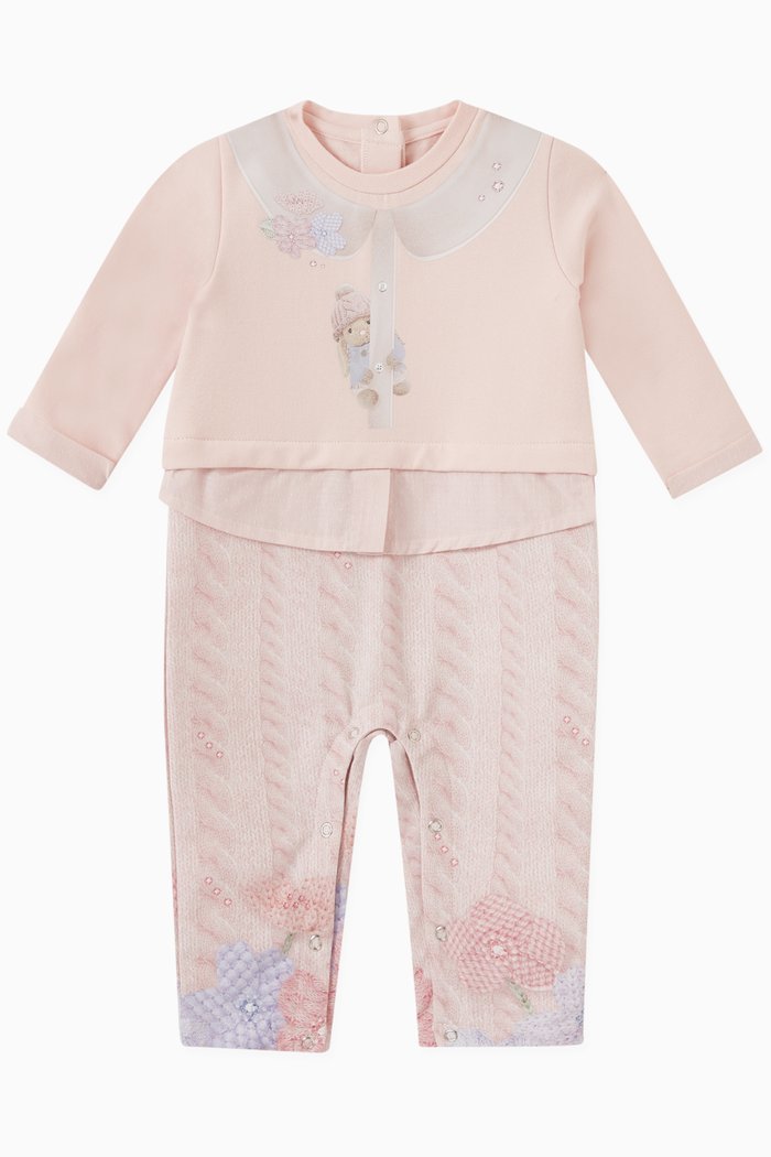 

Logo Teddy Bear Floral Bodysuit in Cotton, Pink