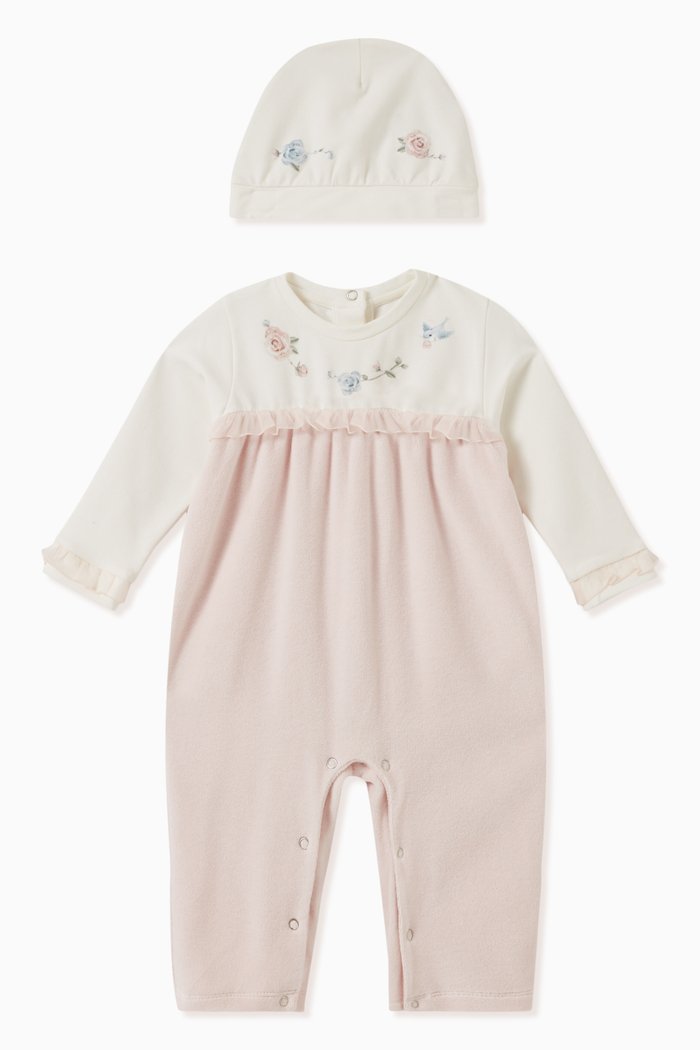 

Floral Bodysuit & Hat Set in Cotton, Pink