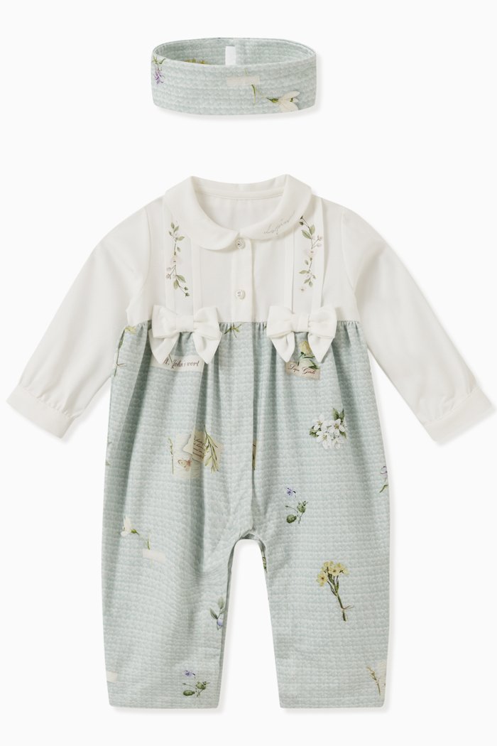 

Floral Bodysuit & Headband Set in Cotton, Green