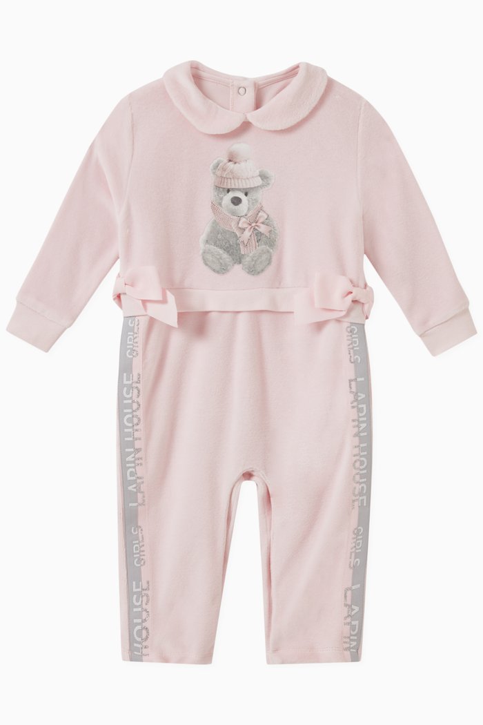

Logo Teddy Bear Bodysuit in Cotton, Pink