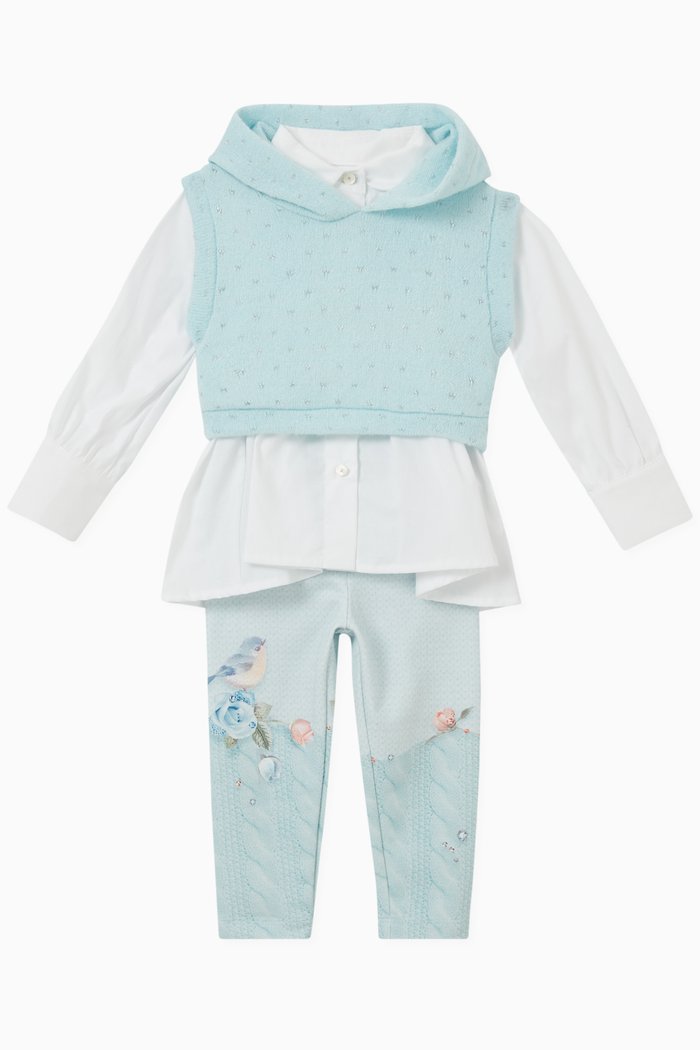 

Floral Shirt & Leggings Set in Cotton, Blue