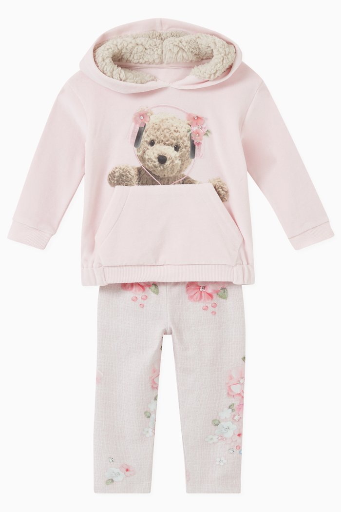 

Teddy Graphic Sweatshirt & Leggings Set in Cotton, Pink