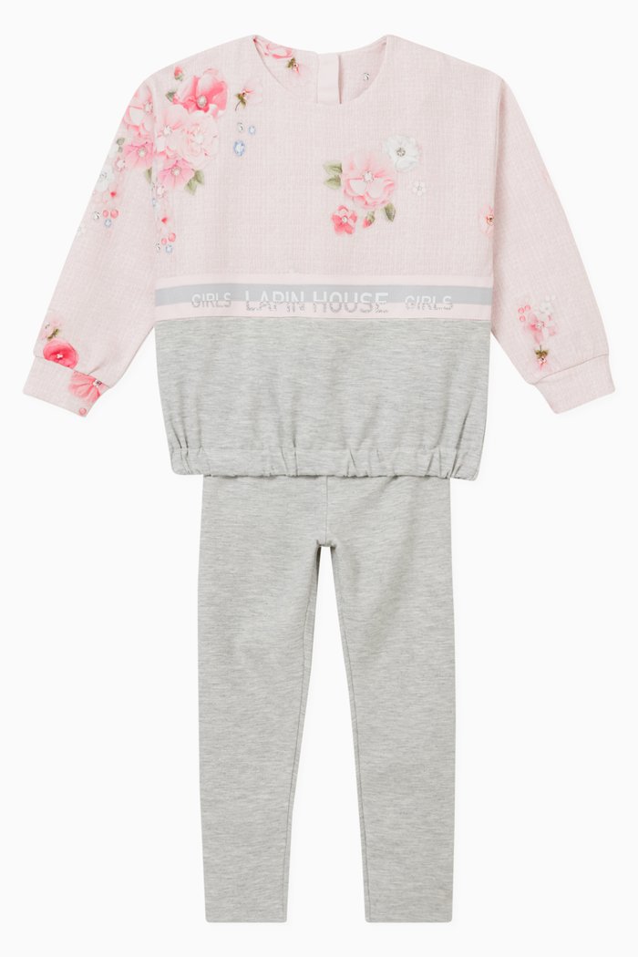

Floral Print Sweatshirt and Leggings, Set of Two, Multicolour