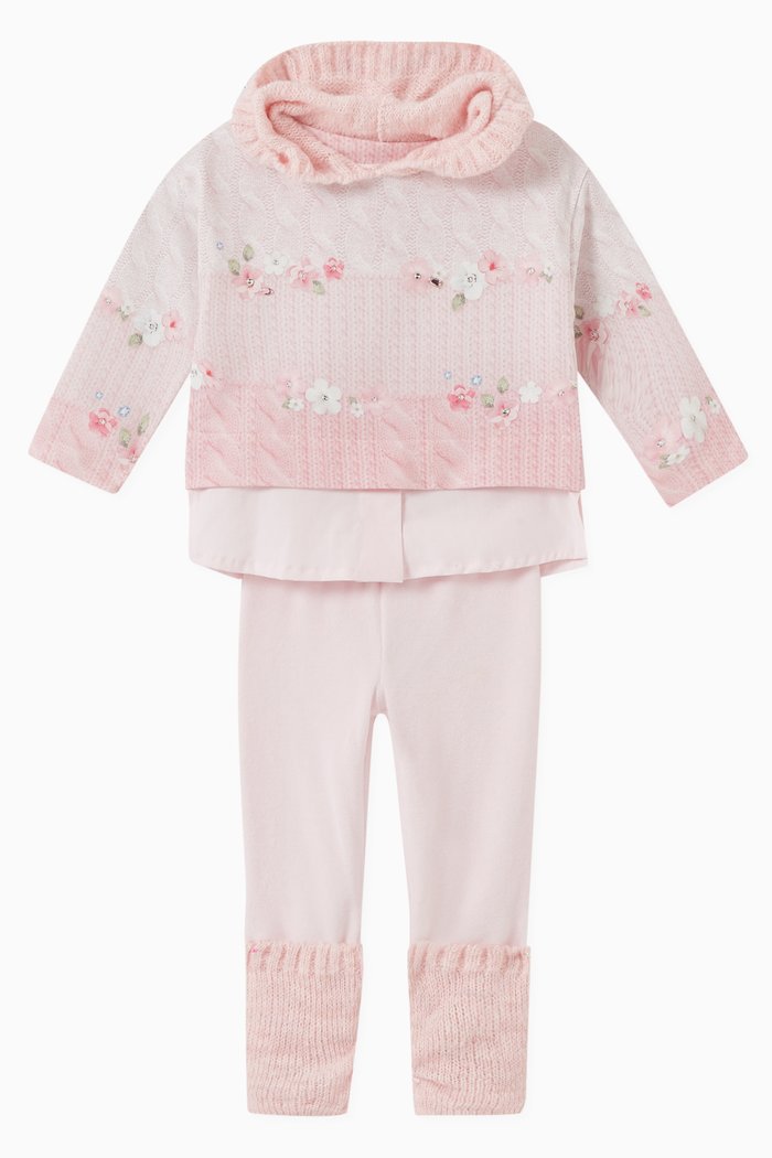 

Floral Hooded Sweatshirt & Leggings Set in Cotton, Pink