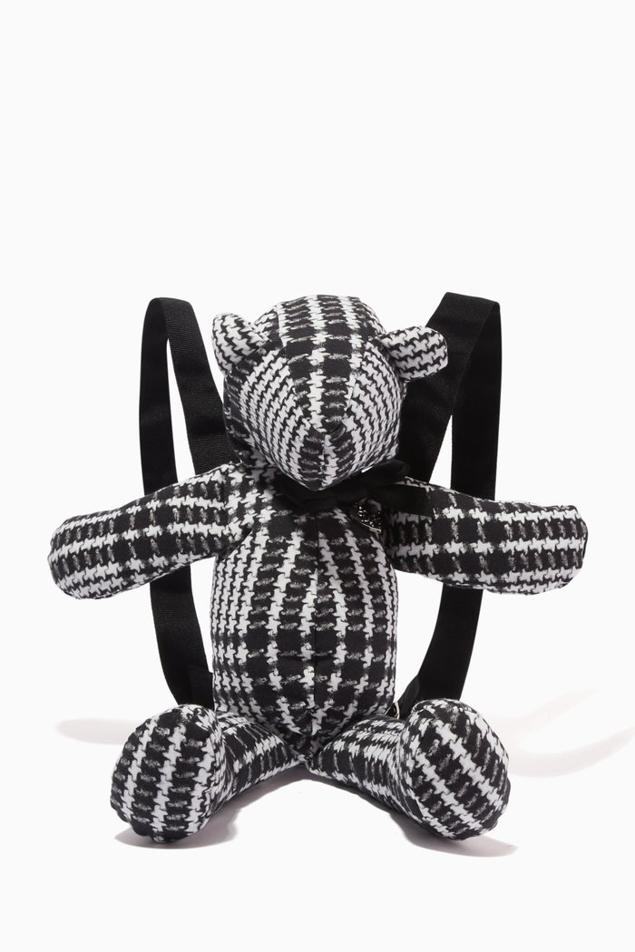 

Checkered Teddy Bear Bag in Fabric, Black