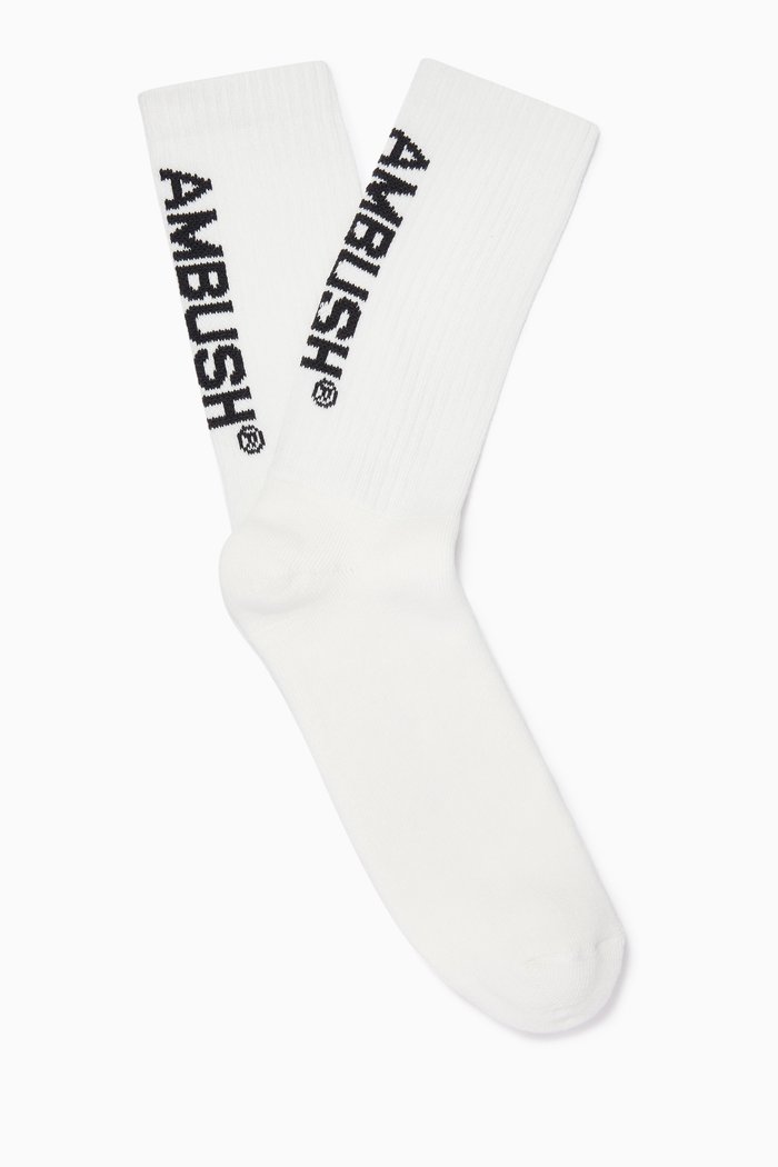 

Logo Print Socks in Jacquard, White