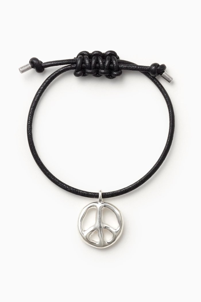 

Peace Charm Bracelet in Silver-tone Metal & Leather