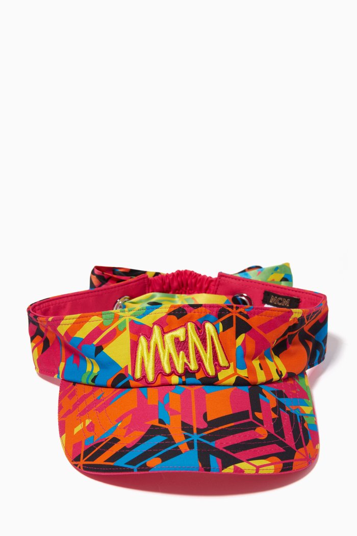 

Cubic Camouflage Print Sun Visor in Cotton-silk Poplin, Multicolour