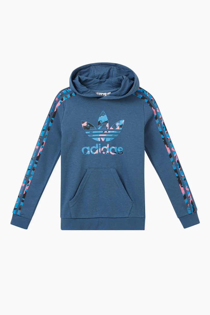 

Striped Logo Hoodie in Cotton, Blue