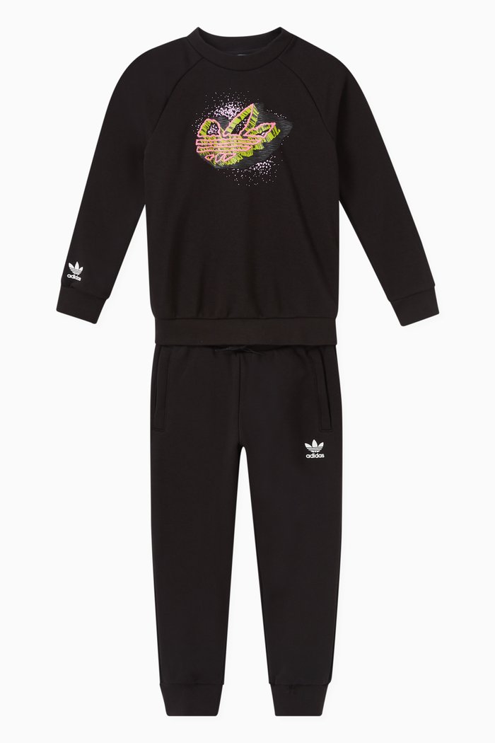

Graphic Sweatshirt & Sweatpants Set in Cotton Jersey, Black