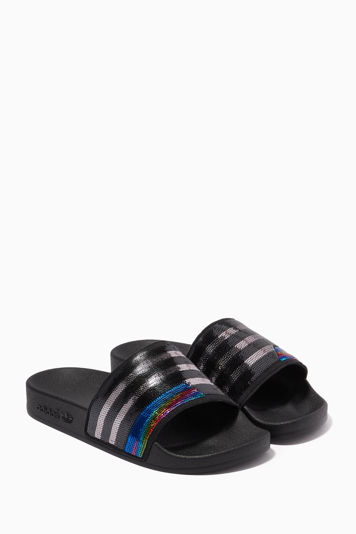 Sequined Adilette Slides in Rubber, Black