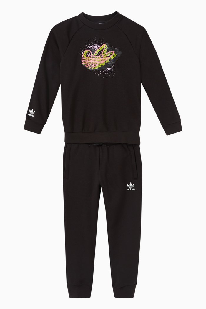 

Graphic Sweatshirt & Sweatpants Set in Cotton Jersey, Black