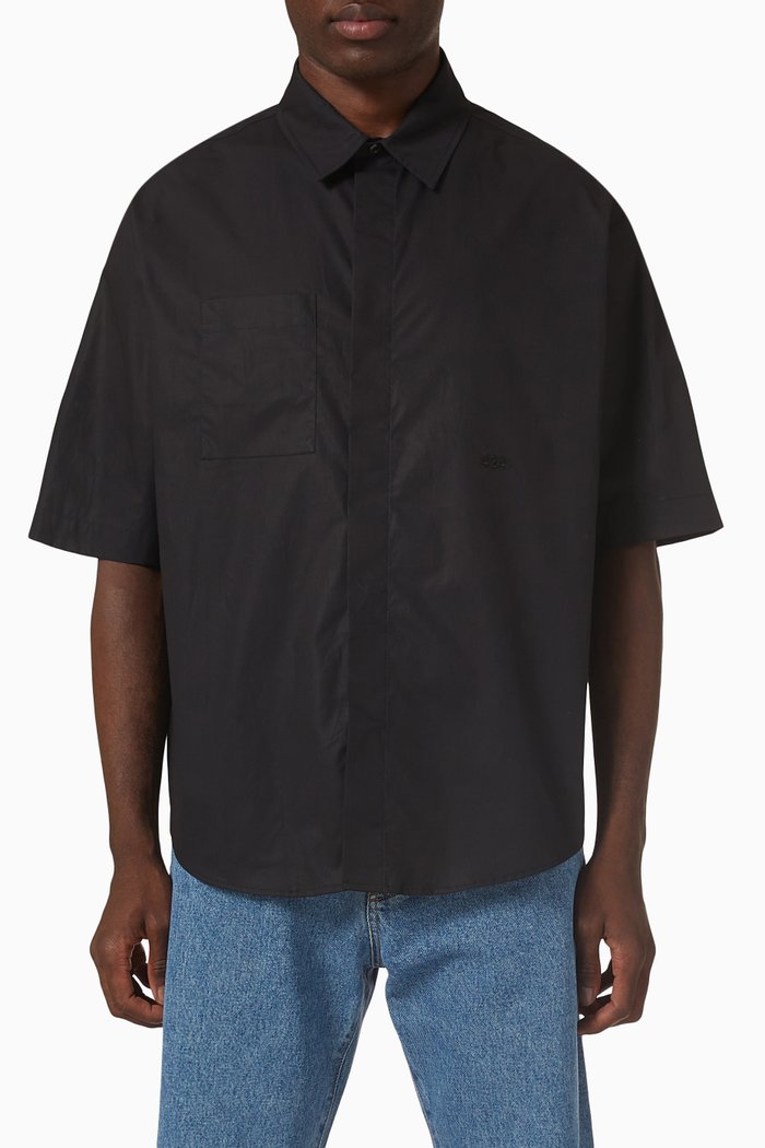

Logo Patch Pocket Boxy Shirt in Cotton, Black