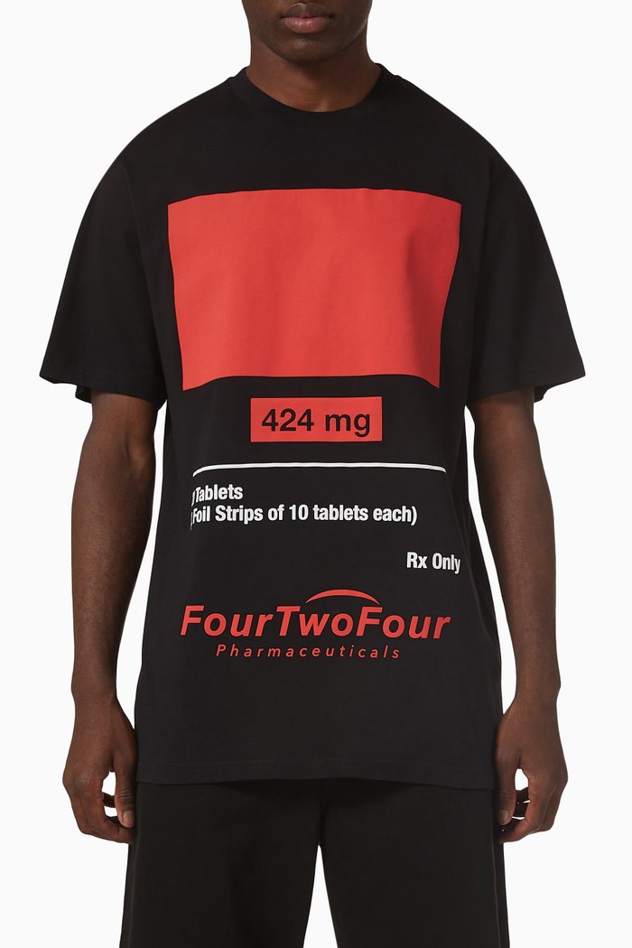 

Printed T-shirt in Cotton Jersey, Black