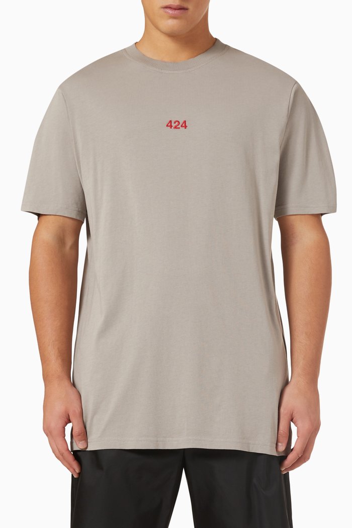 

Logo Embroidered Regular Fit T-shirt in Cotton Jersey, Neutral