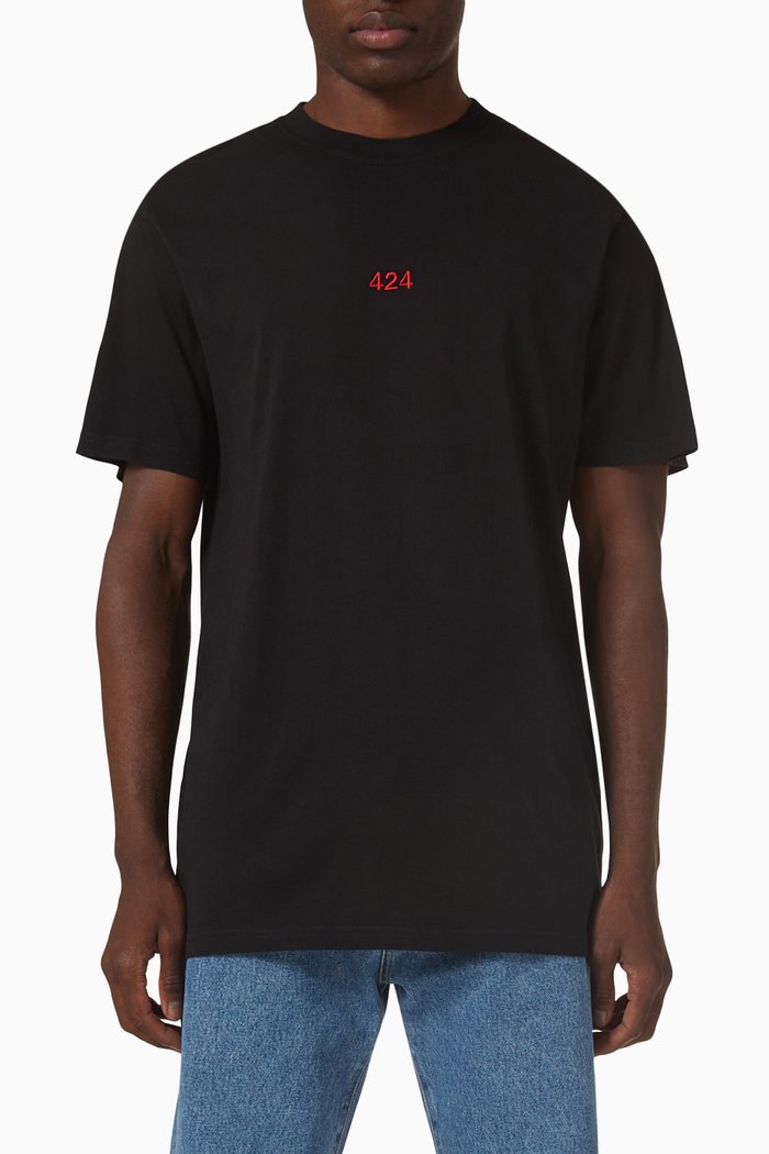 

Logo Embroidered Regular Fit T-shirt in Cotton Jersey, Black