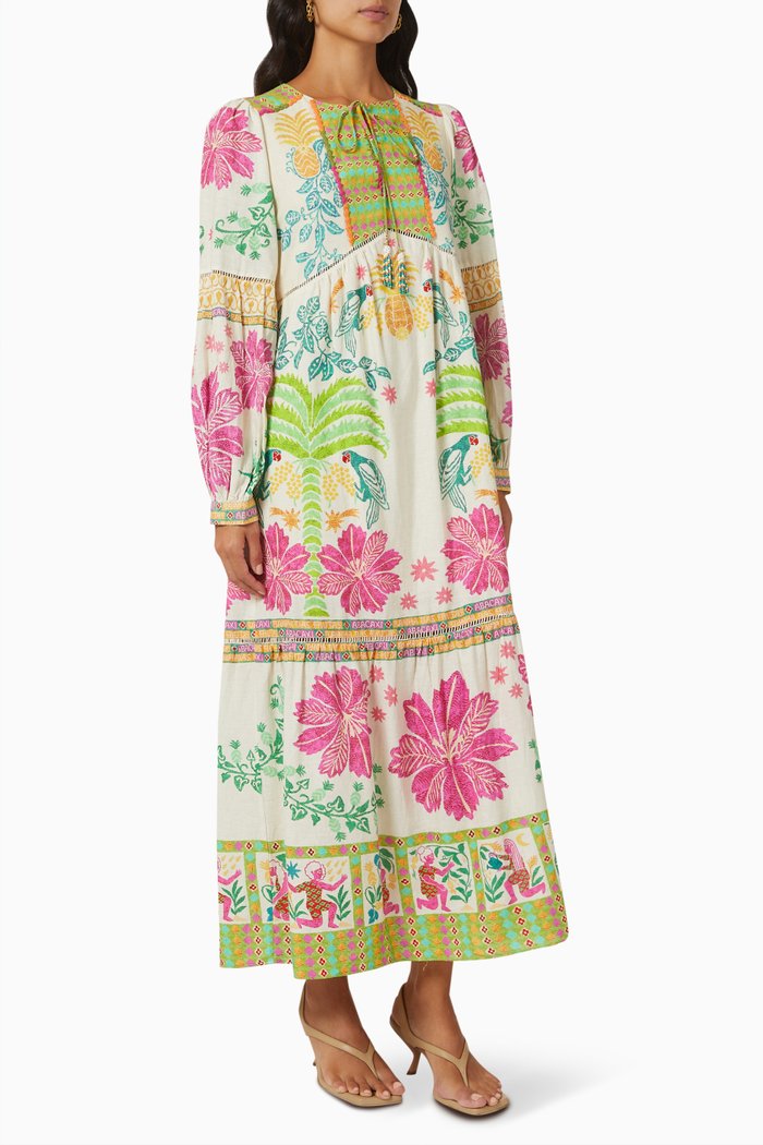 Fruits Queen Scarf Maxi Dress in Viscose, Multicolour