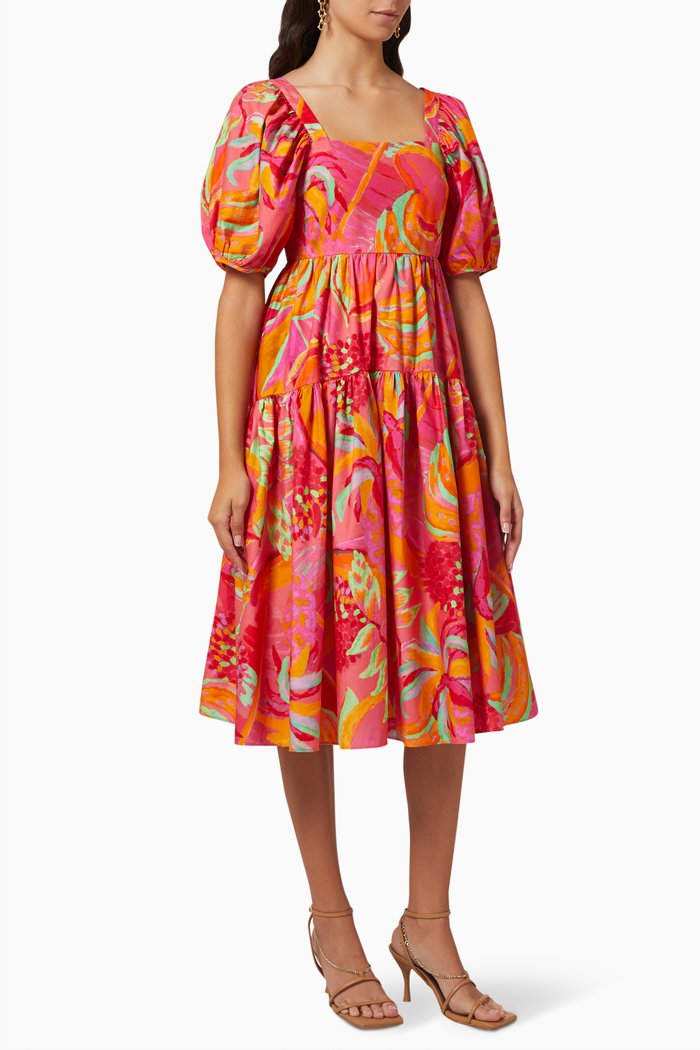 

Fruit Brush Midi Dress in Organic Cotton, Red