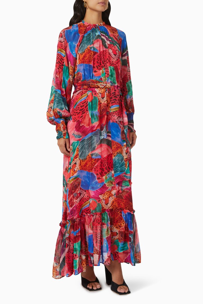 

Animal Collage Maxi Dress in Viscose, Red