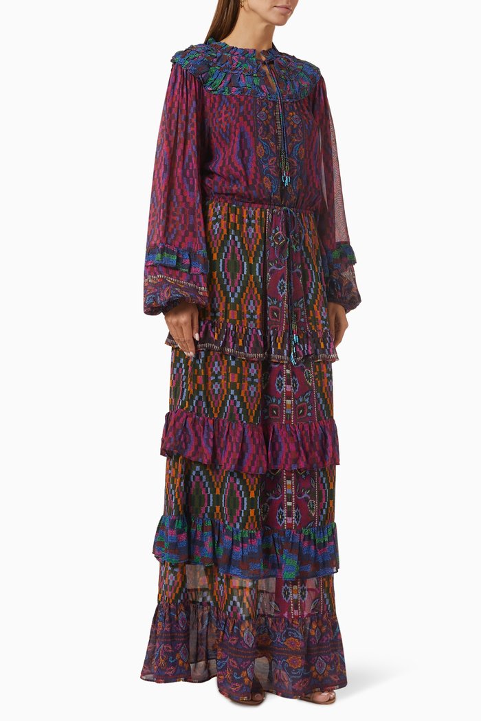 

Mixed Tapestry Scarf Maxi Dress in Viscose, Burgundy