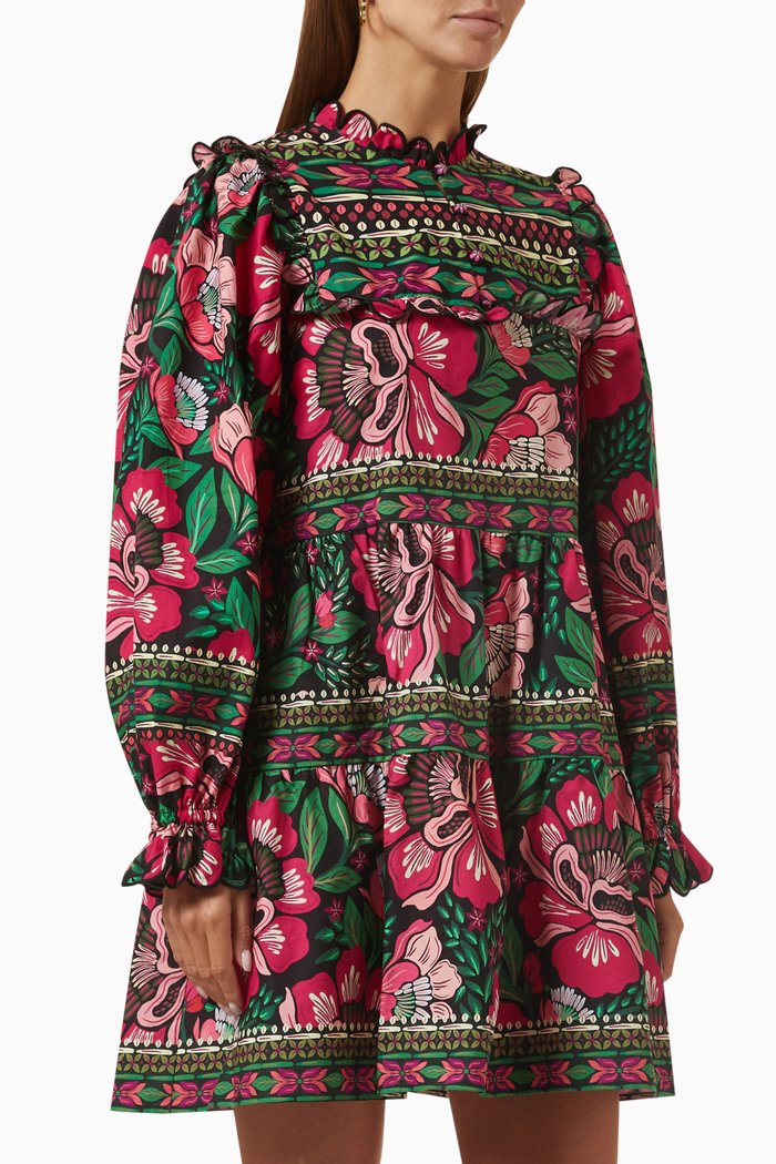 

Flower Garden Mini Dress in Organic-cotton, Pink