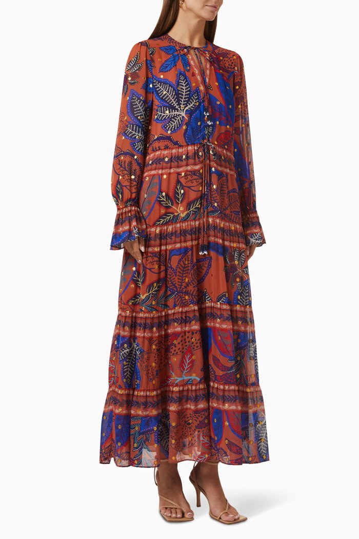 

Wild Jungle Maxi Dress in Viscose, Brown