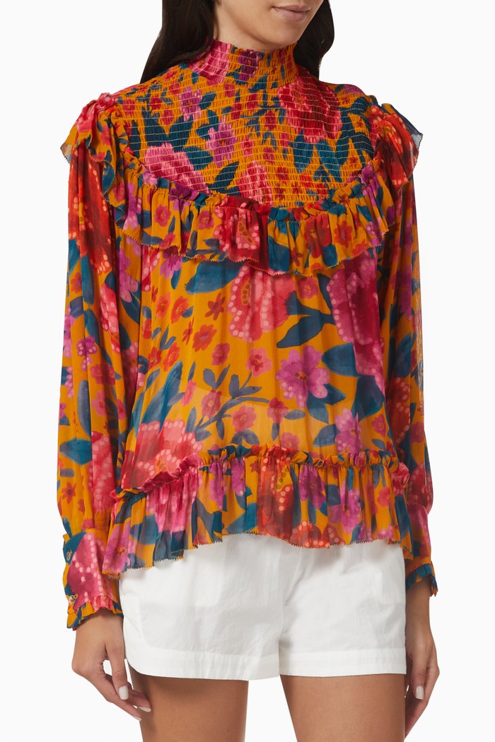 

Floral Dream Smocked Blouse in Viscose, Multicolour