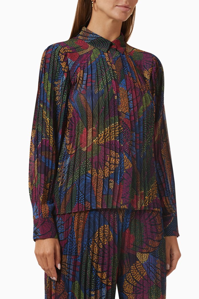 

Dotted Macaws Pleated Blouse in Viscose, Multicolour
