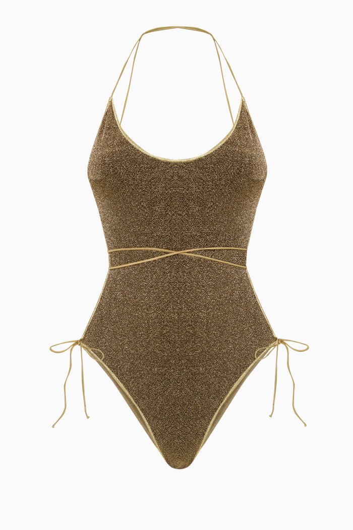 

Lumiére Lace Maillot Swimsuit in Lurex, Brown