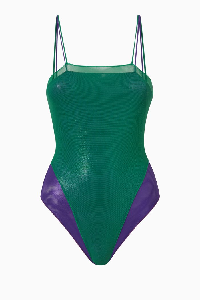 

Double Mallot Swimsuit in Metallic Lamé, Green