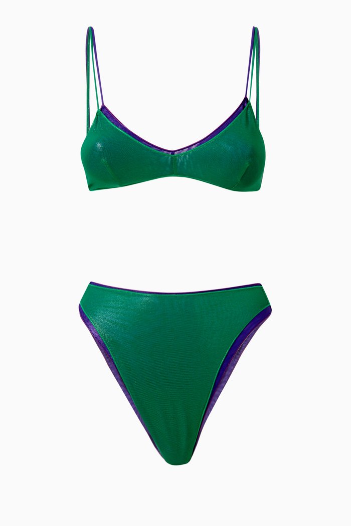 

Double 90s Bikini Set in Metallic Lamé, Green