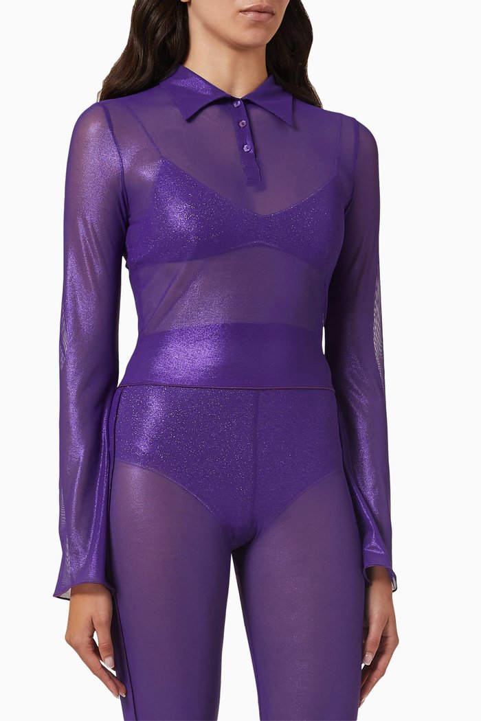 

Sheen Polo Shirt in Semi-sheer Lamé, Purple