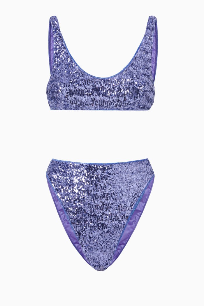 

Paillettes 90s Bikini Set in Sequined Lycra, Purple
