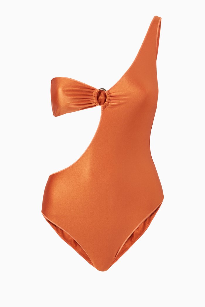 

Glow Asymmetrical Maillot Swimsuit, Metallic