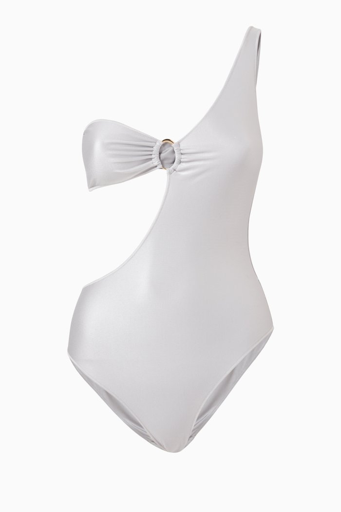 

Glow Asymmetrical Maillot Swimsuit, Silver