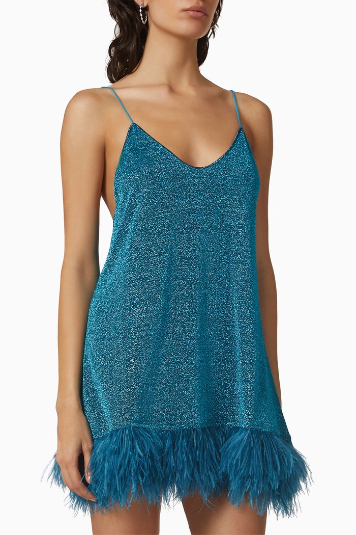 

Lumiere Plumage Mini Dress in Stretch Lurex, Blue